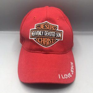 Motorcycle Biker Style Jesus Christ Heavenly Devoted Son Red Baseball Hat Cap